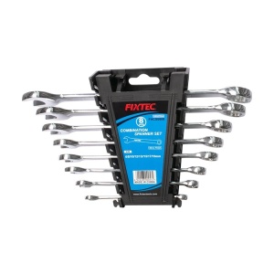 Set de chei combinate FIXTEC, 8 bucati, CR-V, cu suport
