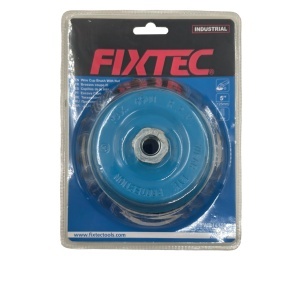 Perie tip cupa FIXTEC 125 mm cu sarma rasucita si filet M14x2