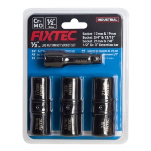 Set chei impact pentru roti FIXTEC, 4 bucati, 1/2", CR-MO