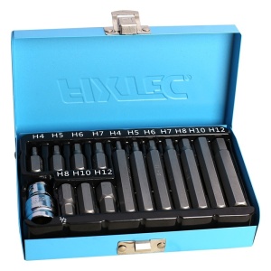 Trusa biti hex 15 piese FIXTEC, 1/2", S2, in cutie metalica