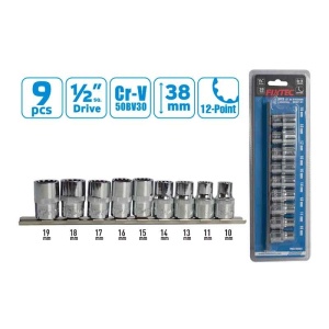 Trusa tubulare FIXTEC 9 buc, 1/2", CR-V, 10-19mm