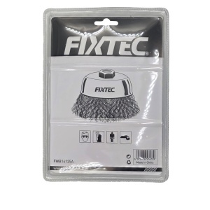 Perie de sarma rotativa FIXTEC 125 mm cu filet M14 si fire impletite - Img 2