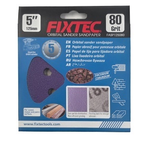 Disc de slefuit FIXTEC 125 mm cu granulatie P80 pentru slefuitor orbital