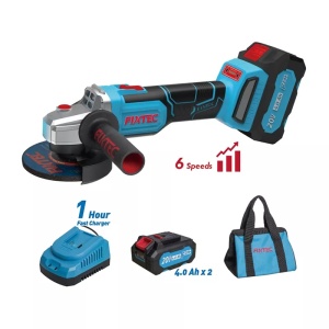 Pachet polizor unghiular fara fir FIXTEC 20V brushless, 2x4.0Ah, 6 trepte de viteza