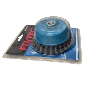 Perie tip cupa FIXTEC 125 mm cu sarma rasucita si filet M14x2 - Img 2