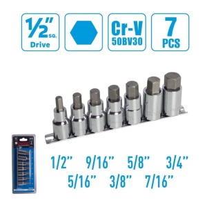 Set chei bit hex FIXTEC, 7 bucati, 1/2", CR-V