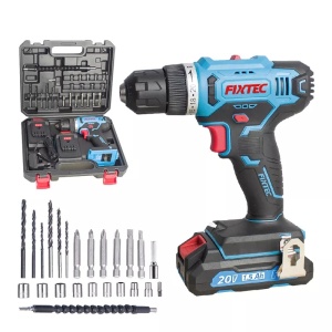 Set masina de gaurit FIXTEC 20V cu acumulator, LED, blocare ax, 2 baterii Li-ion 1500mAh