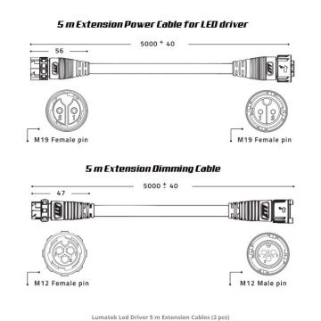 Set 2 cabluri de prelungire, 5m,  LUMATEK LED Driver Control