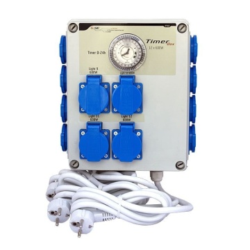 G-Systems Timer Box 12 x 600W – Controler industrial pentru iluminat horticol cu temporizare, monofazic, 3 cabluri de alimentare