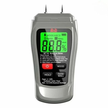 Higrometru digital MT-18 Gri, 0–99,9% cu doi electrozi - aparat pentru măsurarea umidității în lemn, hârtie, pereți și plante