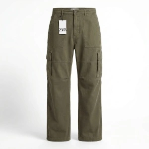ZARA XL cargo pants bărbați pantaloni kaki verde olive wide leg relaxat 9663 NOI