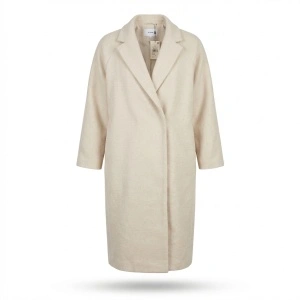 Reserved L palton damă bej crem haină lungă conține lână elegant clasic oversized NOU