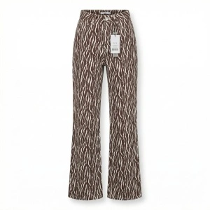 NA-KD EU 34 XS blugi damă pantaloni maro alb zebra animal print bootcut denim talie înaltă NOI