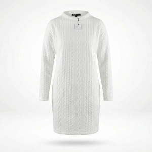 Mohito S rochie damă albă tricotată guler înalt texturată elegantă casual NOUA