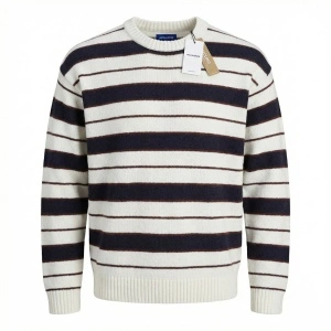 Pulover Jack & Jones M bărbați crem tricotat dungi maro lână casual toamnă NOU