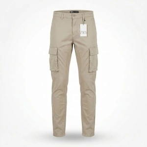 ZARA W32 pantaloni bărbați cargo bej slim fit casual buzunare laterale 6786 NOI