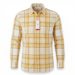 NOI s.Oliver M L XL cămașă bărbați slim fit carouri galben bumbac elastan 2127472