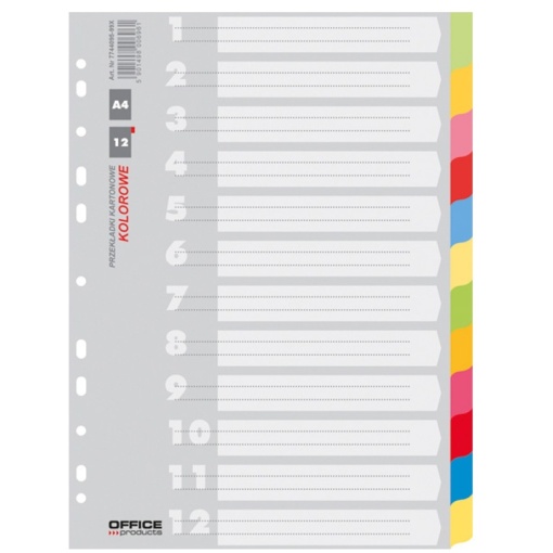 Separatoare carton color, 12 culori/set, Office Products - Img 1
