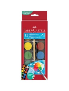 Acuarele 12 culori/set, pastila 30 mm, FABER-CASTELL