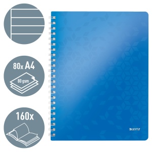 Caiet cu spirala A4, 80 file, dictando, albastru, LEITZ WOW - Img 2