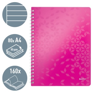 Caiet cu spirala A4, 80 file, dictando, roz, LEITZ WOW - Img 2