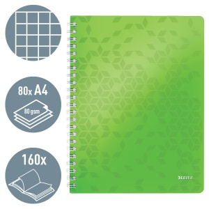 Caiet cu spirala A4, 80 file, matematica, verde, LEITZ WOW - Img 2