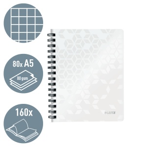 Caiet cu spirala A5, 80 file, matematica, alb, LEITZ WOW - Img 2