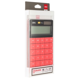 Calculator de birou cu 12 digiti, rosu, DELI 1589 - Img 4