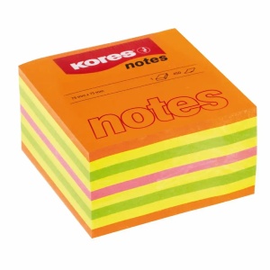 Cub notite autoadeziv, 75x75mm, 450 file/set, summer neon, KORES