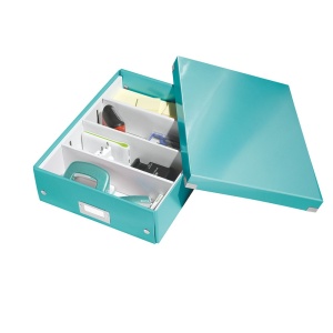 Cutie organizare medie, 280x100x370 mm, carton, turcoaz, LEITZ WOW Click&Store - Img 2