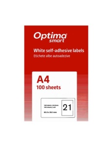 Etichete autoadezive albe, colturi rotunjite, 21/A4, 63.5x38.1mm, 100 coli/top, OPTIMA