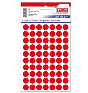 Etichete autoadezive rotunde, 13 mm, 350 buc/set, rosu, TANEX