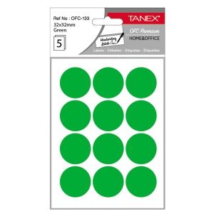 Etichete autocolante rotunde, 32 mm, 60 buc/set, verde, TANEX