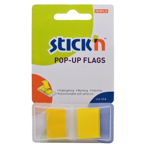 Film index autoadeziv 45x25 mm, 50 file/set, cu dispenser, galben, STICK'N