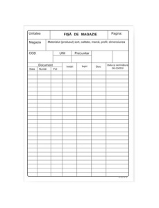 Fisa de magazie A5, 100 bucati/set