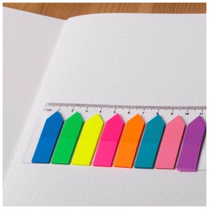 Index autoadeziv plastic tip sageata 45x12 mm, 8 culori neon+rigla, D.RECT - Img 3