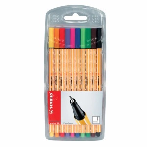 Liner 0,4 mm, varf fetru, 10 culori/set, STABILO Point 88
