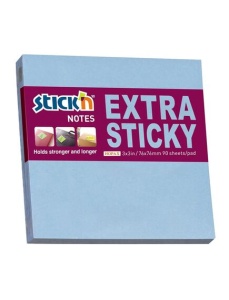 Notes adeziv extra-sticky 76x76 mm, 90 file, albastru, STICK'N Pastel