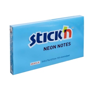 Notes autoadeziv 76x127 mm, 100 file/set, albastru neon, STICK'N