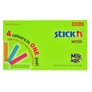 Notite autoadezive 76x127 mm, 100 file/set, 4 culori neon, STICK'N Magic