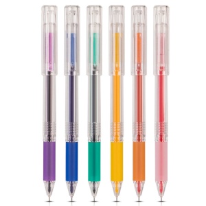 Pix cu gel, varf 0.5 mm, rubber grip, 6 buc/set, pastel, DELI - Img 2