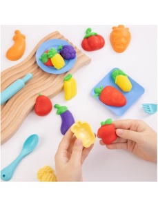 Plastilina 6 culori/set, 240 g, cu 14 accesorii modelaj, Pizza, Pasta and Veggie Party, DELI - Img 2