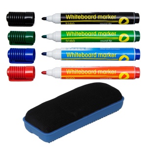 Set 4 markere whiteboard si burete magnetic D.RECT