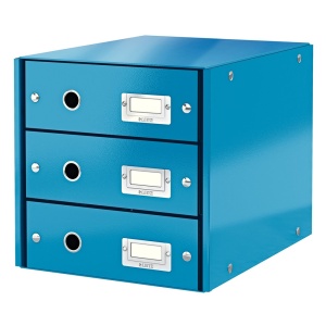 Suport documente cu 3 sertare, A4, carton laminat, albastru, LEITZ WOW Click&Store