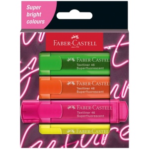 Textmarker, varf tesit 1-5 mm, 4 buc/set, superfluorescent, FABER-CASTELL