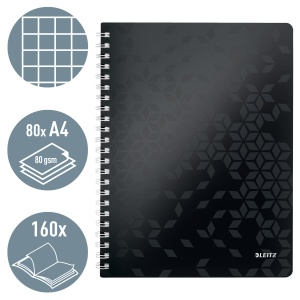 Caiet cu spirala A4, 80 file, matematica, negru, LEITZ WOW - Img 2