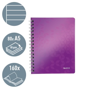 Caiet cu spirala A5, 80 file, dictando, mov, LEITZ WOW - Img 2