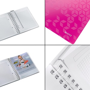 Caiet cu spirala A5, 80 file, matematica, roz, LEITZ WOW - Img 3