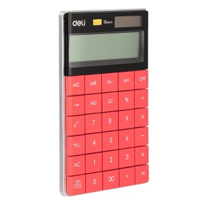 Calculator de birou cu 12 digiti, rosu, DELI 1589