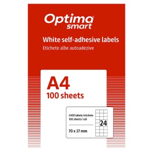 Etichete autoadezive albe, 24/A4, 70x37mm, 100 coli/top, OPTIMA